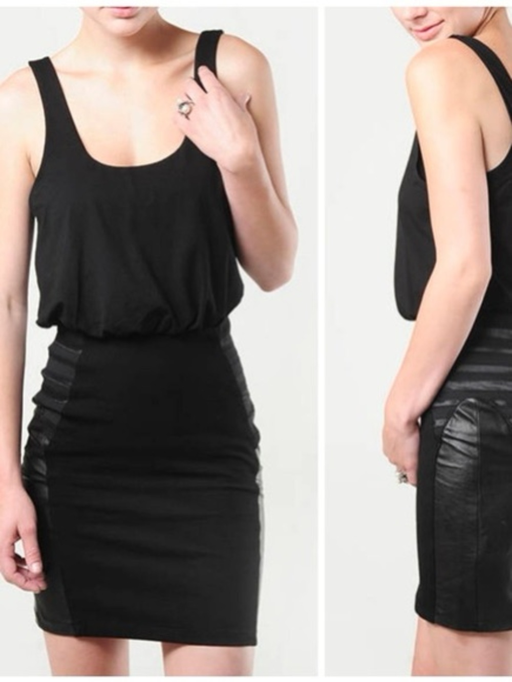 Alice & Olivia 2 tone black dress Black dress leather sides